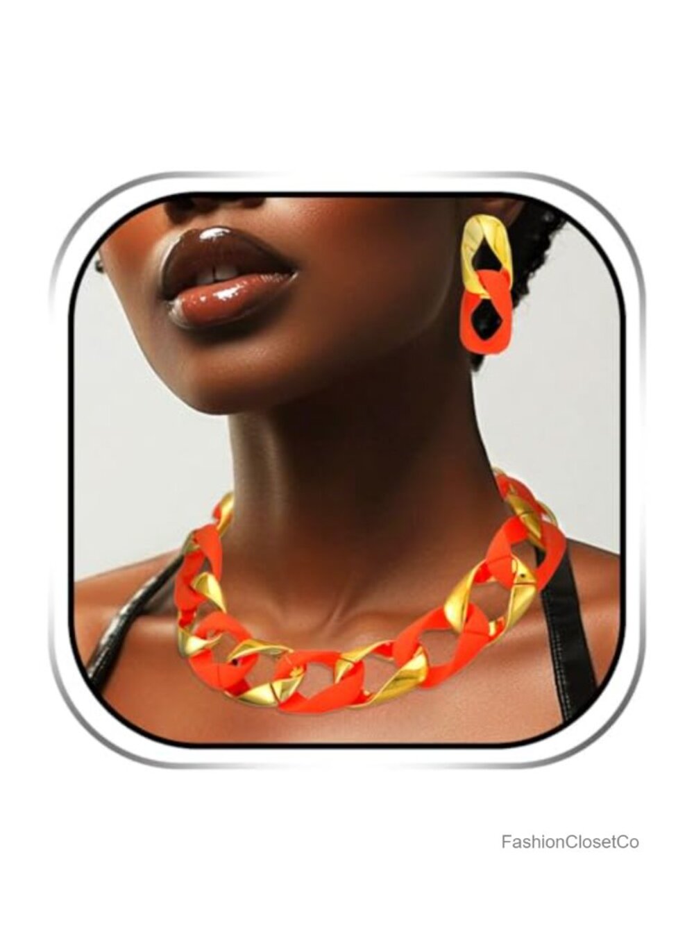 Chunky Alloy Statement Necklace Earring Jewelry Set for Women Prom Party
